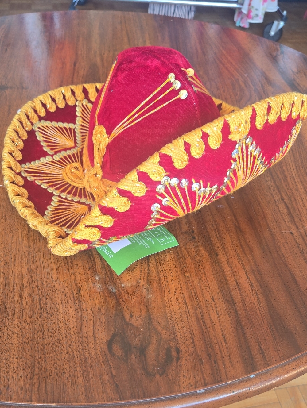 Red Authentic Velvet Mini Sombrero with Gold Embroidery
